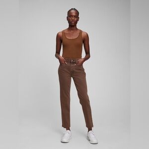 Gap High Rise Cheeky Straight Jeans Raw Hem Buffalo Brown Size 8 Long Tall